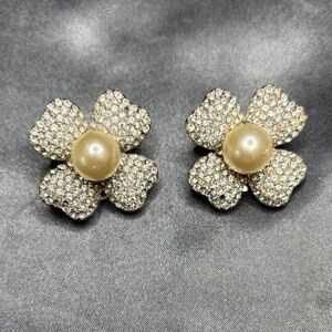 Kenneth Jay Lane Silver and Cream Floral Earrings